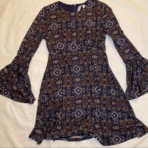 Blue Mandela Long Sleeve Peplum Dress Size M